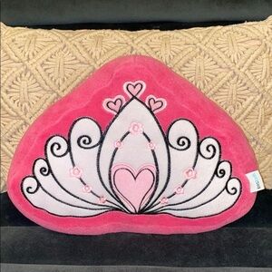 Pink princess crown pillow with hearts & flowers​​